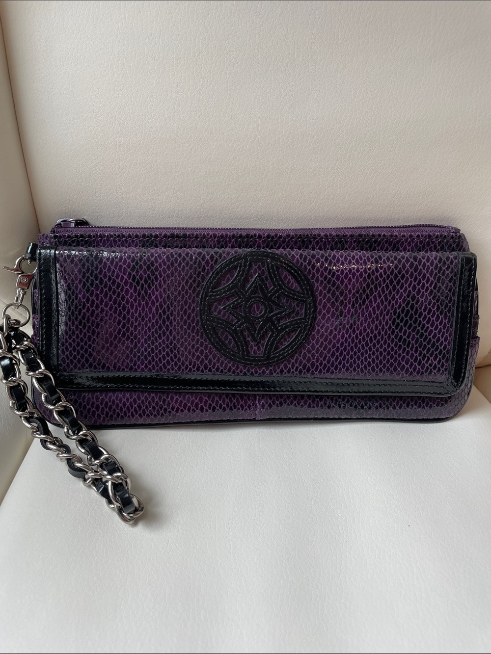 Purple Snake Print Wristlet Clutch